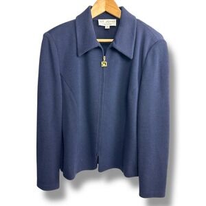 St John Collection by Marie Gray Navy Blue Knit‎ Full Zipper Jacket 14